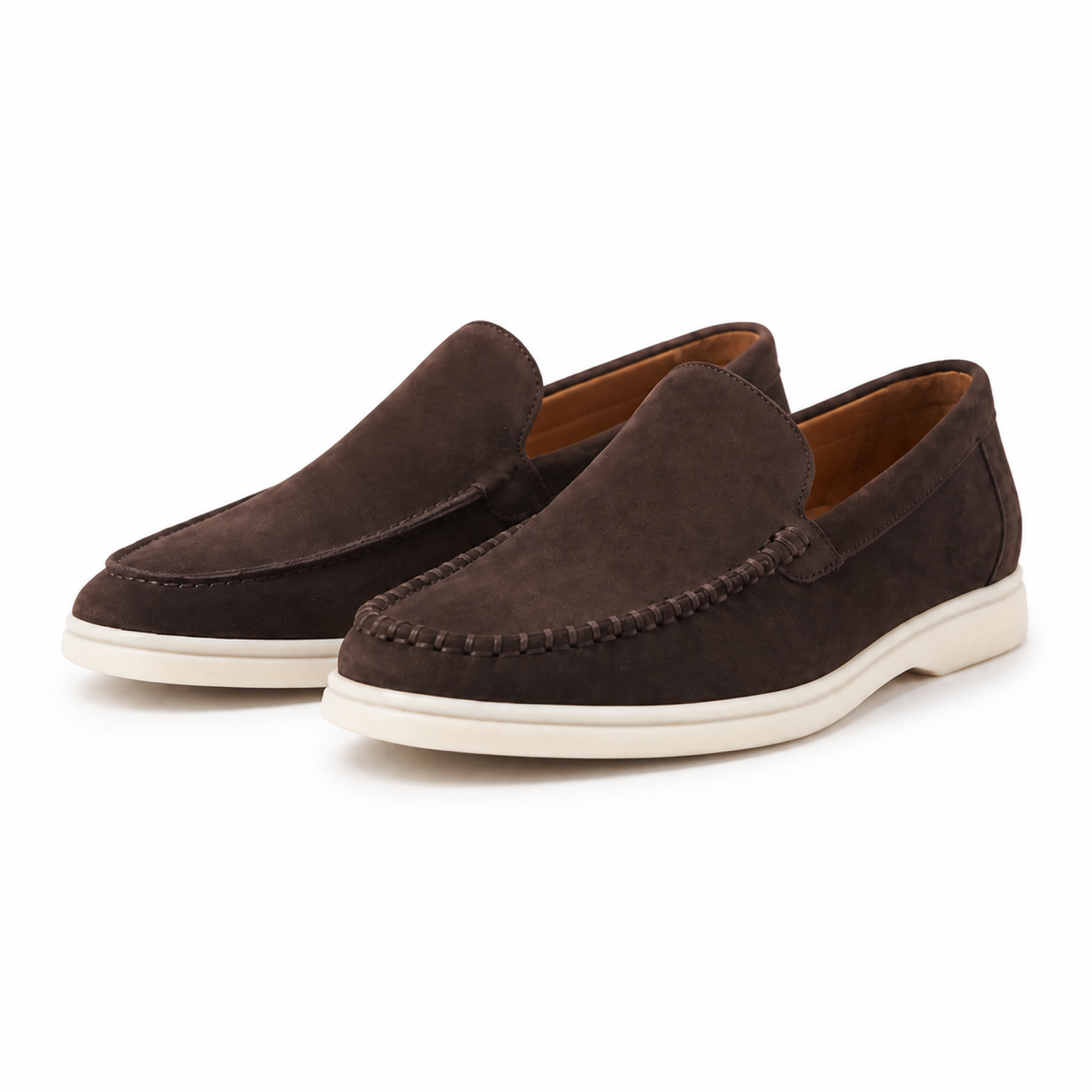 Bellaro warm grey loafers — pair front three-quarter