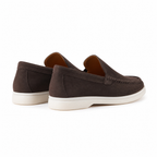 Bellaro warm grey loafers — rear three-quarter