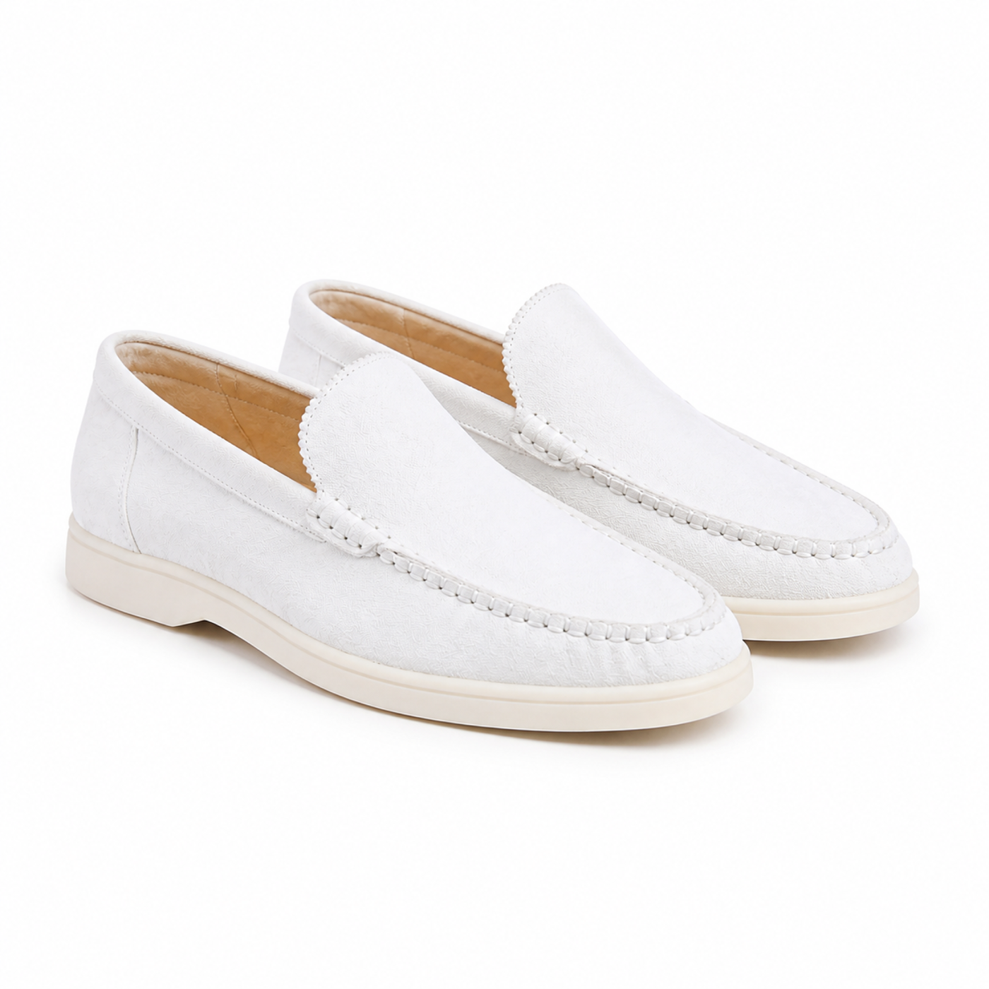 Bellaro white loafers — pair front three-quarter