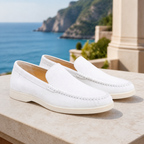 Bellaro white loafers on coastal terrace