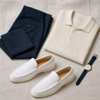 Bellaro white loafers styled flat lay