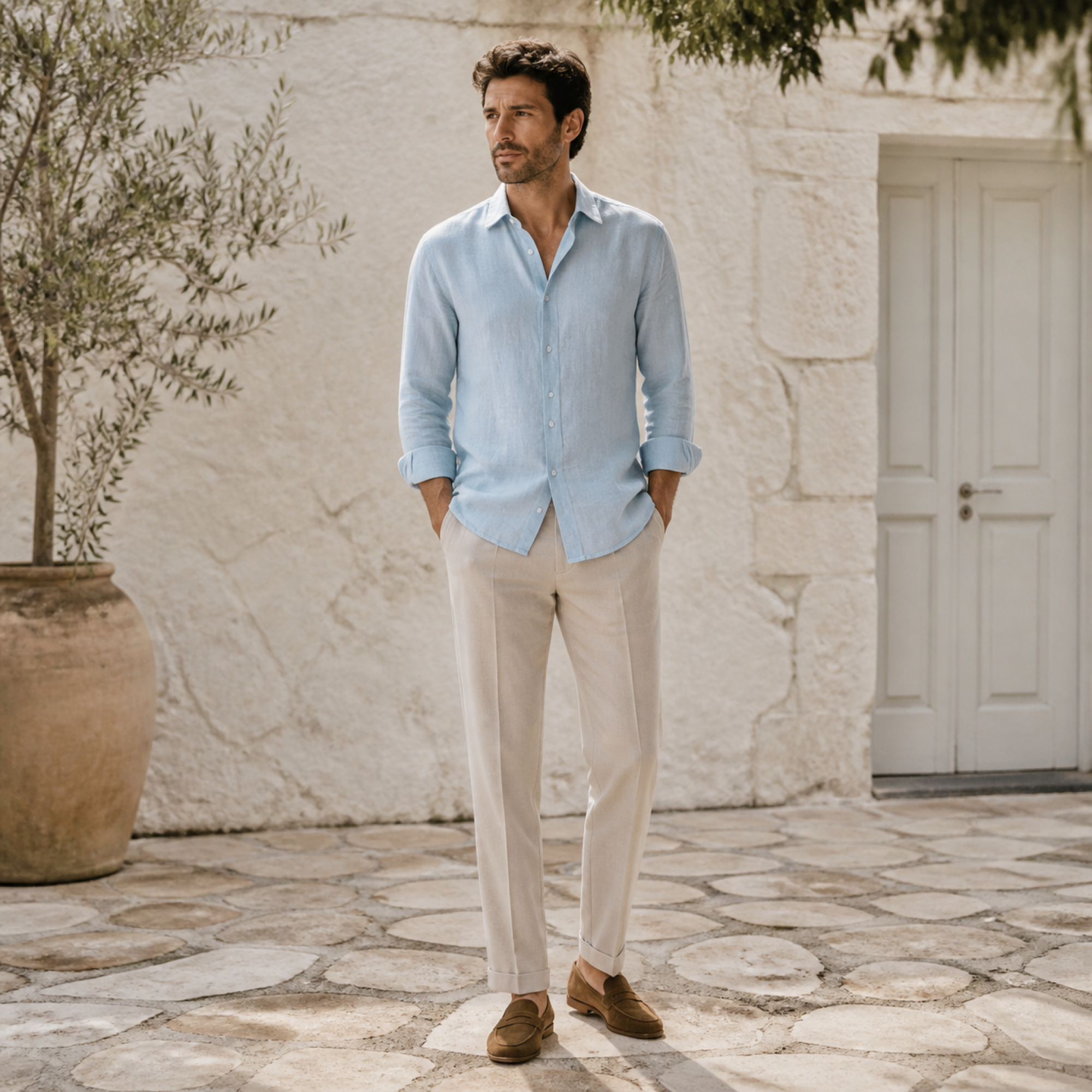 Bellian illustrative light blue summer outfit editorial