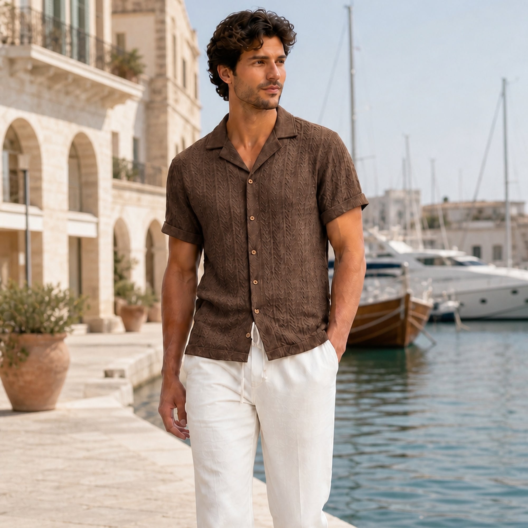Belnor coffee and ivory resort set styled at a marina