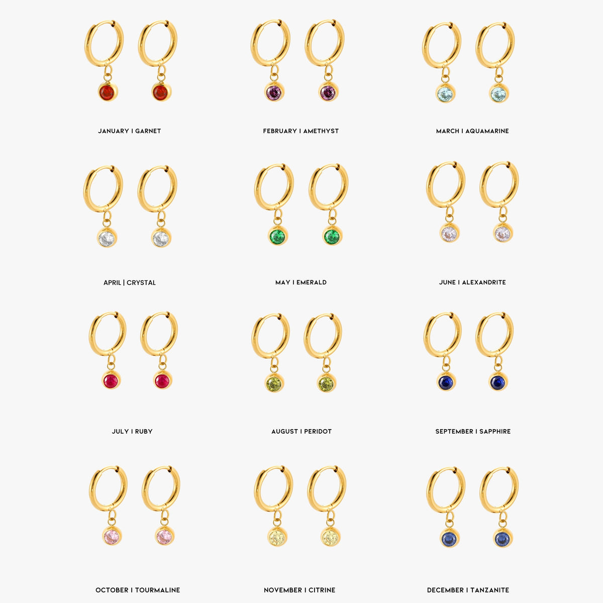 Bruce & Co Birthstone Color CZ Charm Hoop Earrings