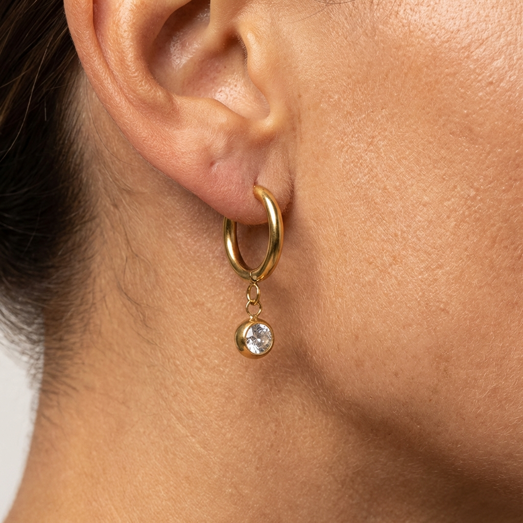 Bruce & Co Birthstone Color CZ Charm Hoop Earrings