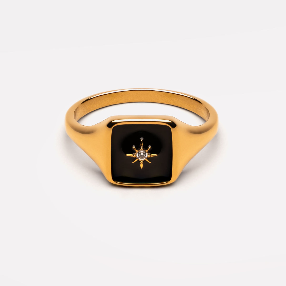 Bruce & Co Eclipse – Black Enamel Star Signet Ring