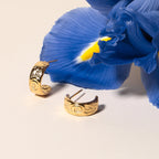 Bruce & Co Bloom – Engraved Floral Half-Hoop Stud Earrings