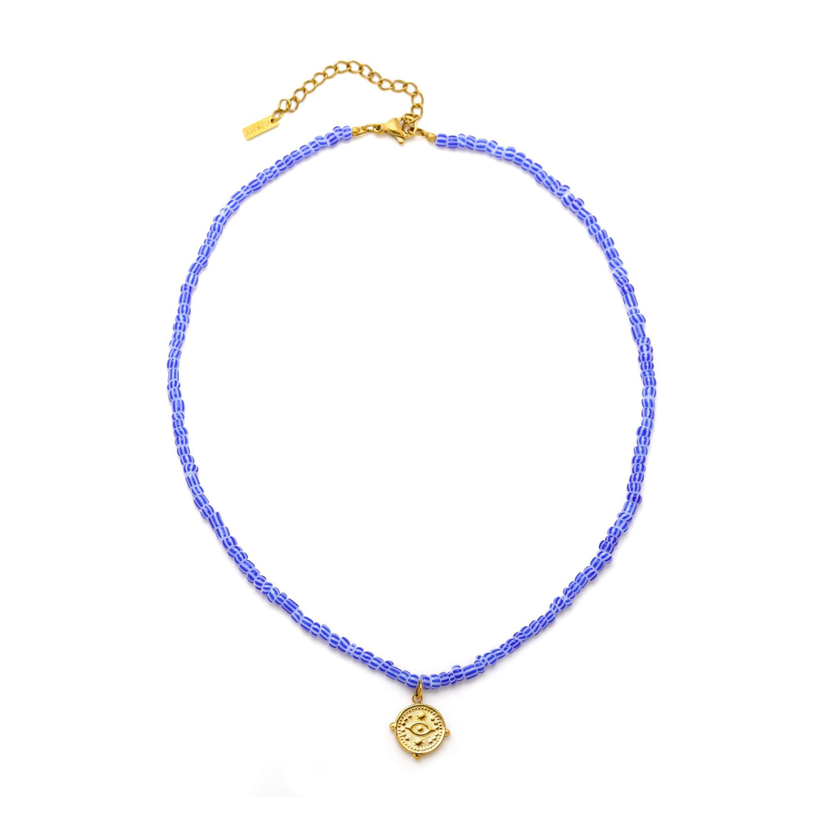 Bruce & Co Hera – Blue Beaded Coin Choker, 36 cm
