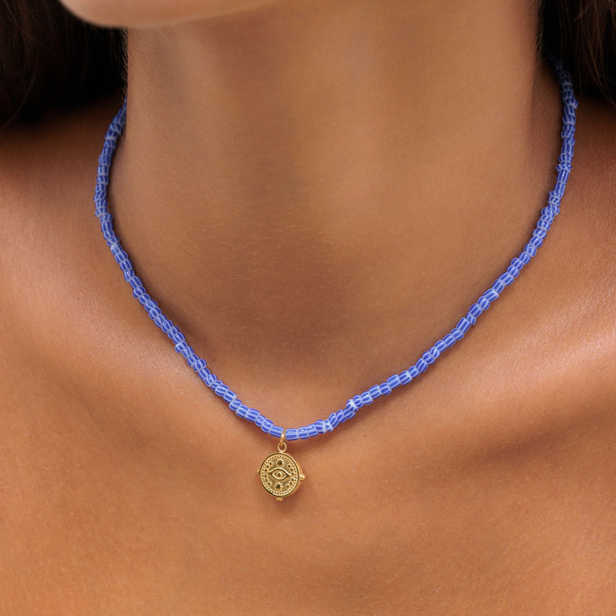 Bruce & Co Hera – Blue Beaded Coin Choker, 36 cm