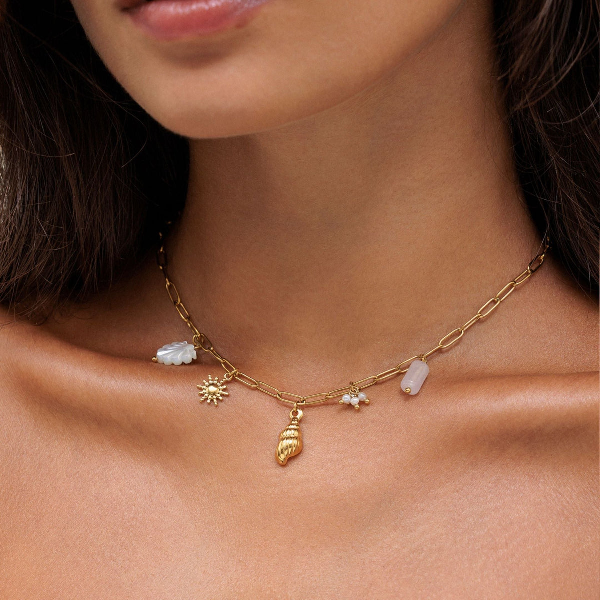 Bruce & Co Capri – Shell Sun and Pearl Charm Necklace