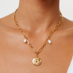 Bruce & Co Elysia – Angel Coin and Pearl Link Necklace