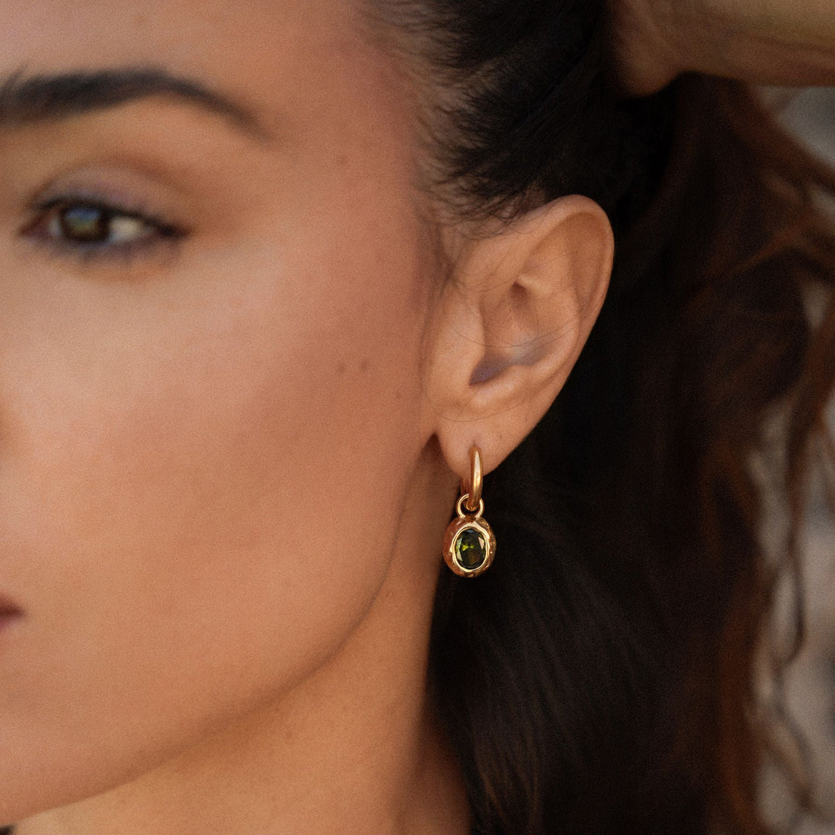 Bruce & Co Olive – Oval Green Zircon Drop Hoop Earrings
