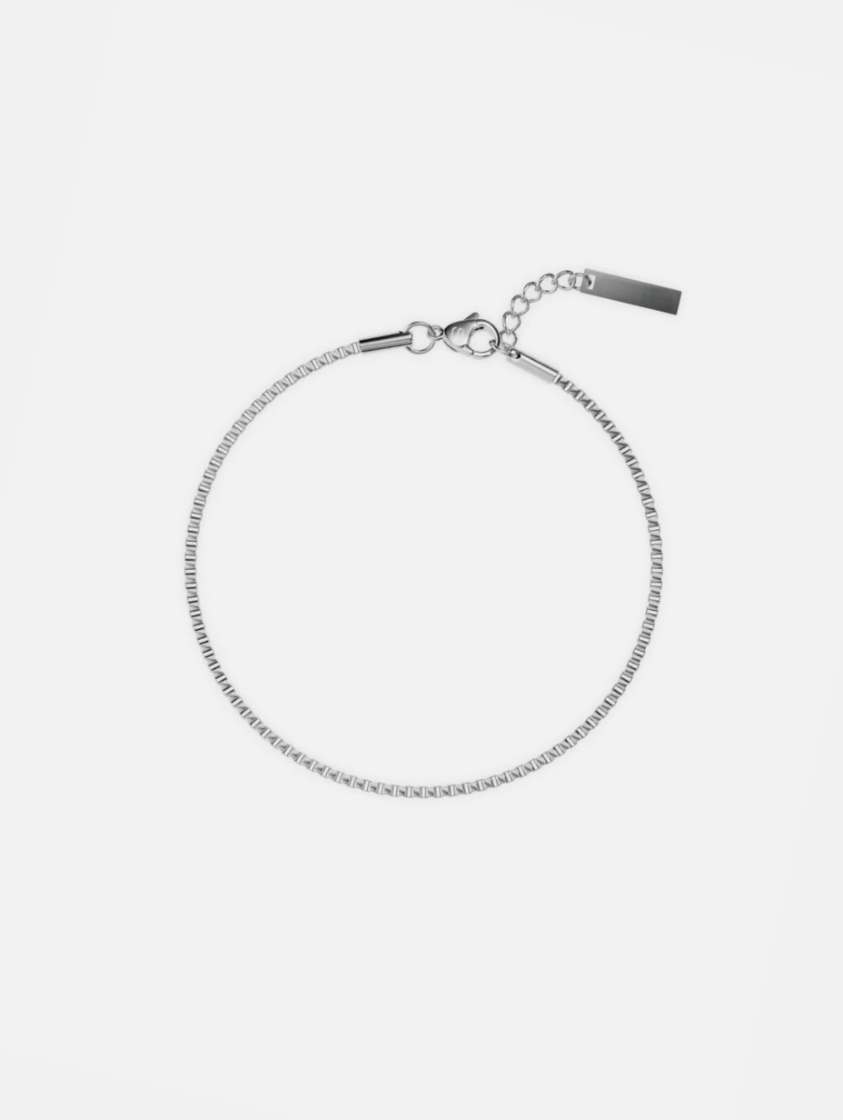 Bruce & Co Men’s Box Chain Bracelet, Platinum-Plated Steel, Adjustable