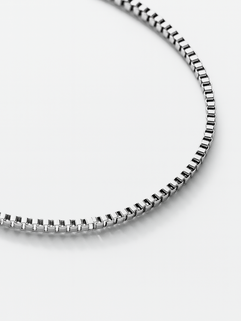 Bruce & Co Men’s Box Chain Bracelet, Platinum-Plated Steel, Adjustable