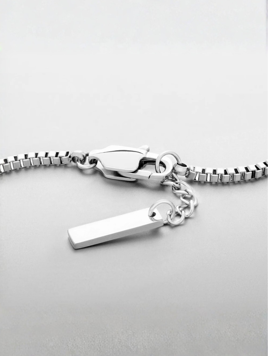 Bruce & Co Men’s Box Chain Bracelet, Platinum-Plated Steel, Adjustable