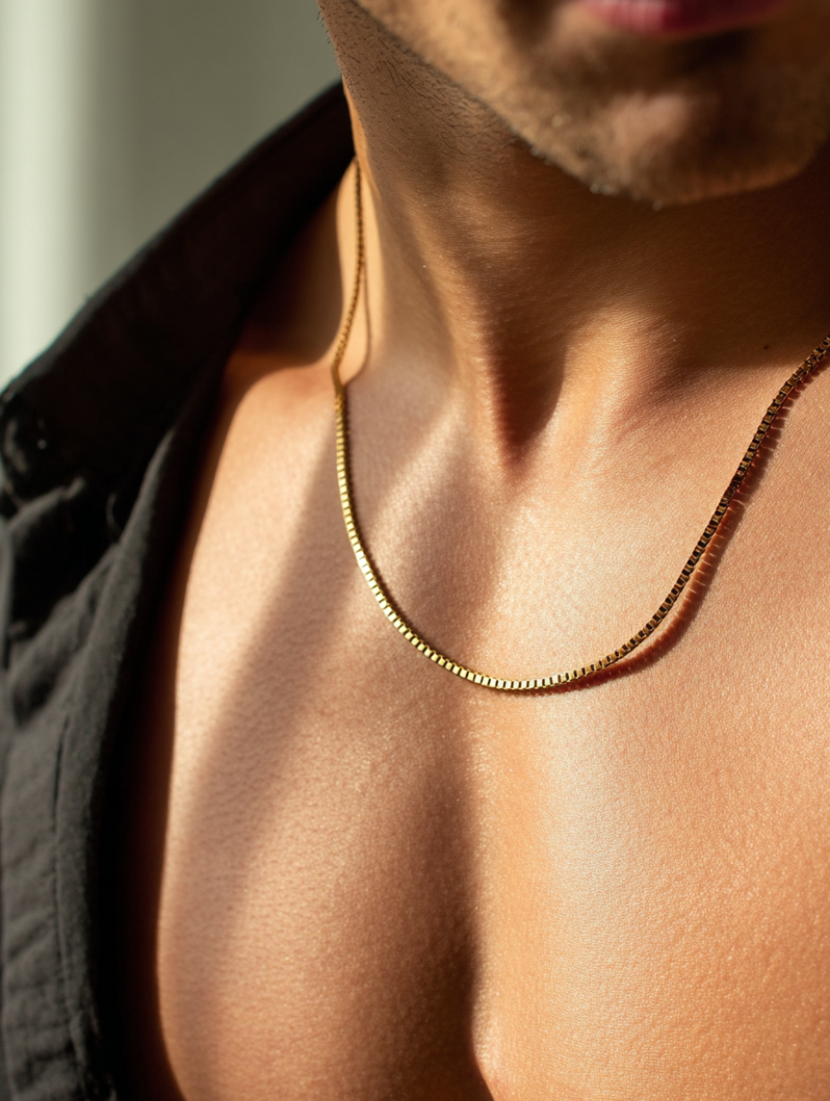 Bruce & Co Men’s Square-Link Box Necklace, 55 cm, 18K Gold-Plated Steel