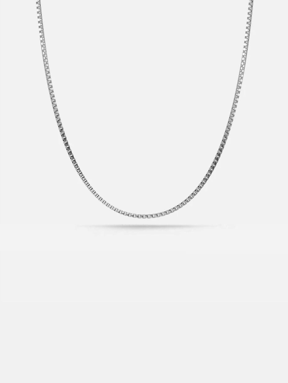 Bruce & Co Men’s Square-Link Box Necklace, 55 cm, Platinum-Plated Steel