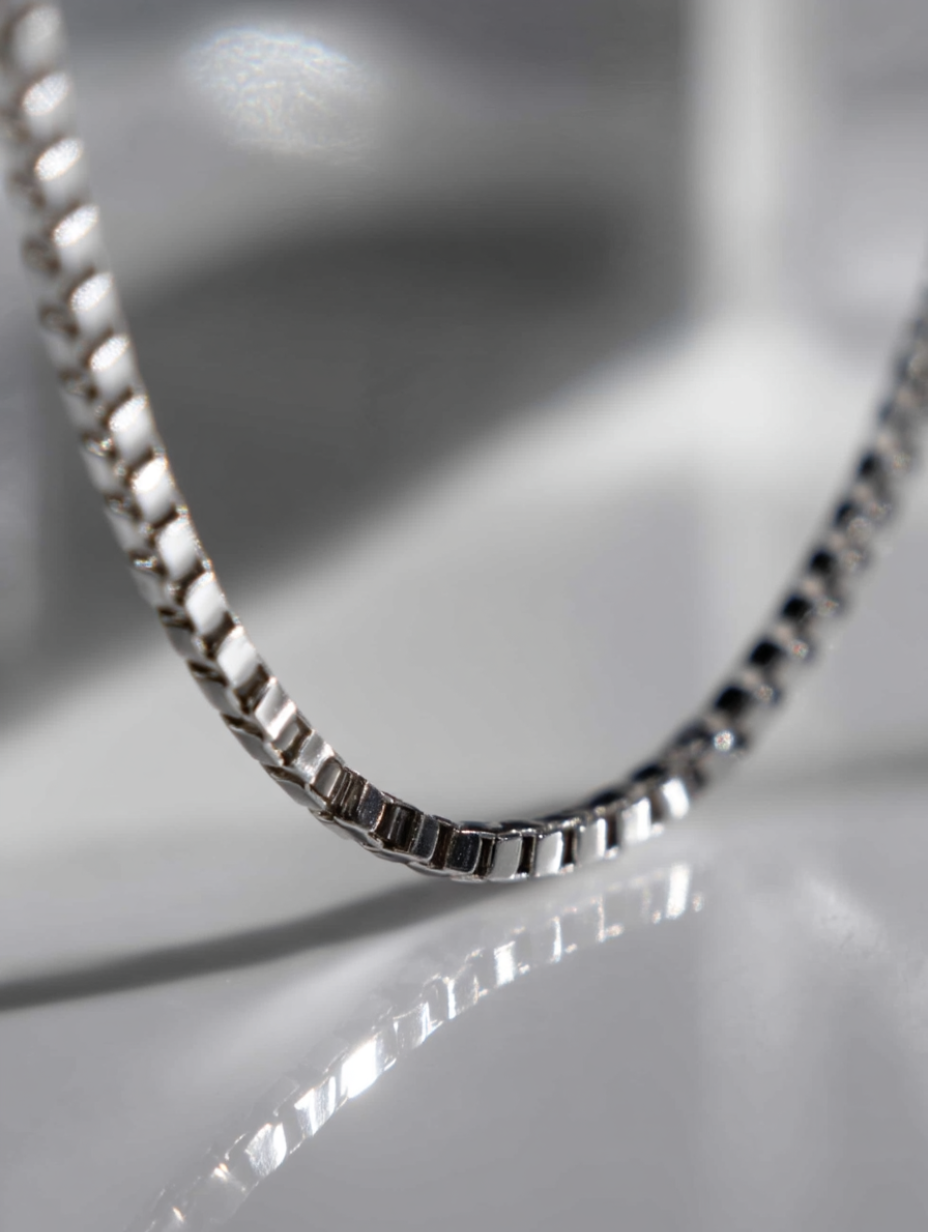 Bruce & Co Men’s Square-Link Box Necklace, 55 cm, Platinum-Plated Steel