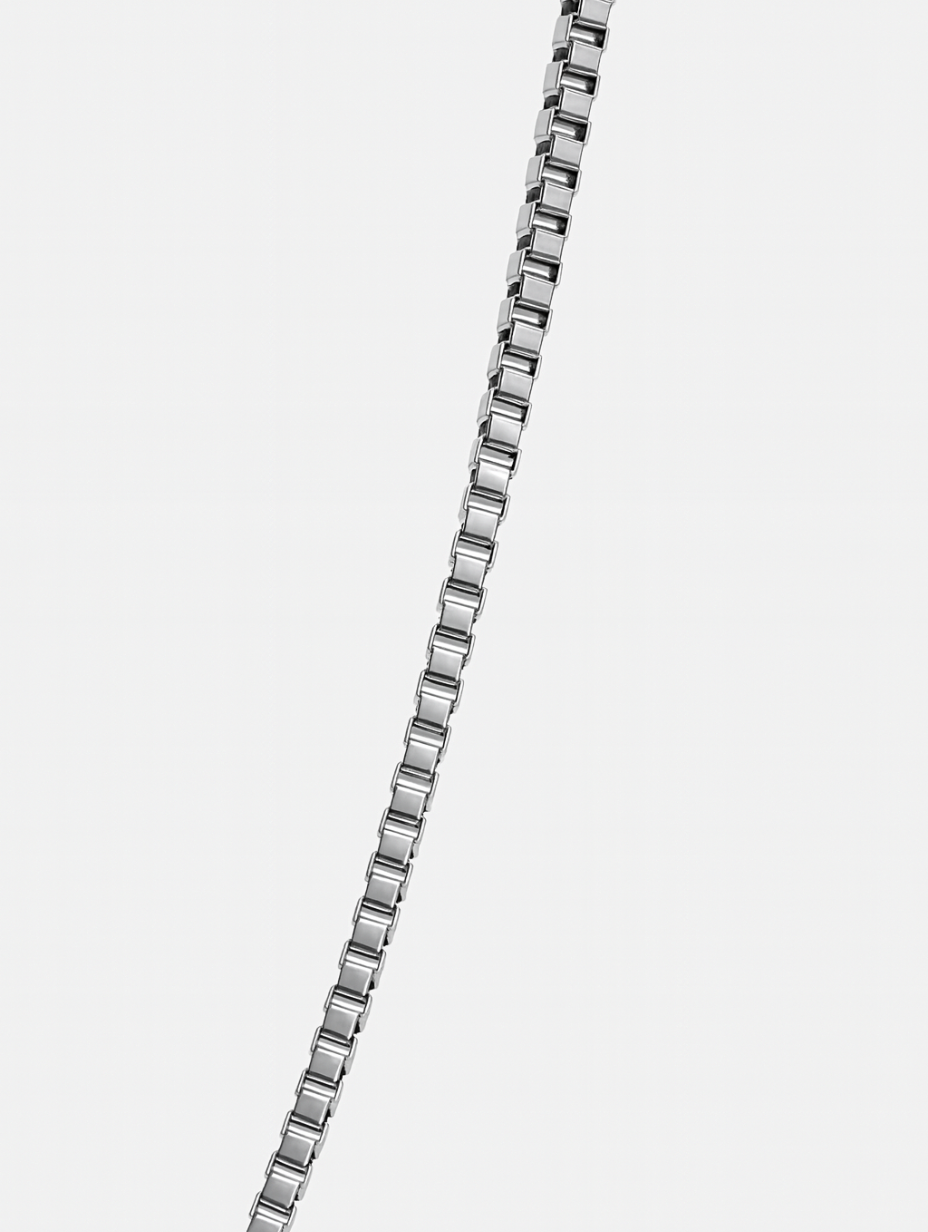 Bruce & Co Men’s Square-Link Box Necklace, 55 cm, Platinum-Plated Steel