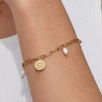 Bruce & Co Sun Charm and Freshwater Pearl Paperclip Bracelet