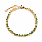 green bezel set tennis bracelet adjustable steel chain