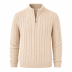 Avenor beige cable-knit half-zip sweater, ghost mannequin front