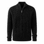 Avenor black cable-knit half-zip sweater, ghost mannequin front