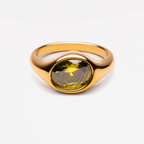 Ivy gold ring with oval olive green stone