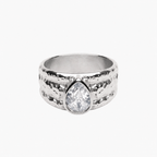 hammered pear zircon ring steel odyssey