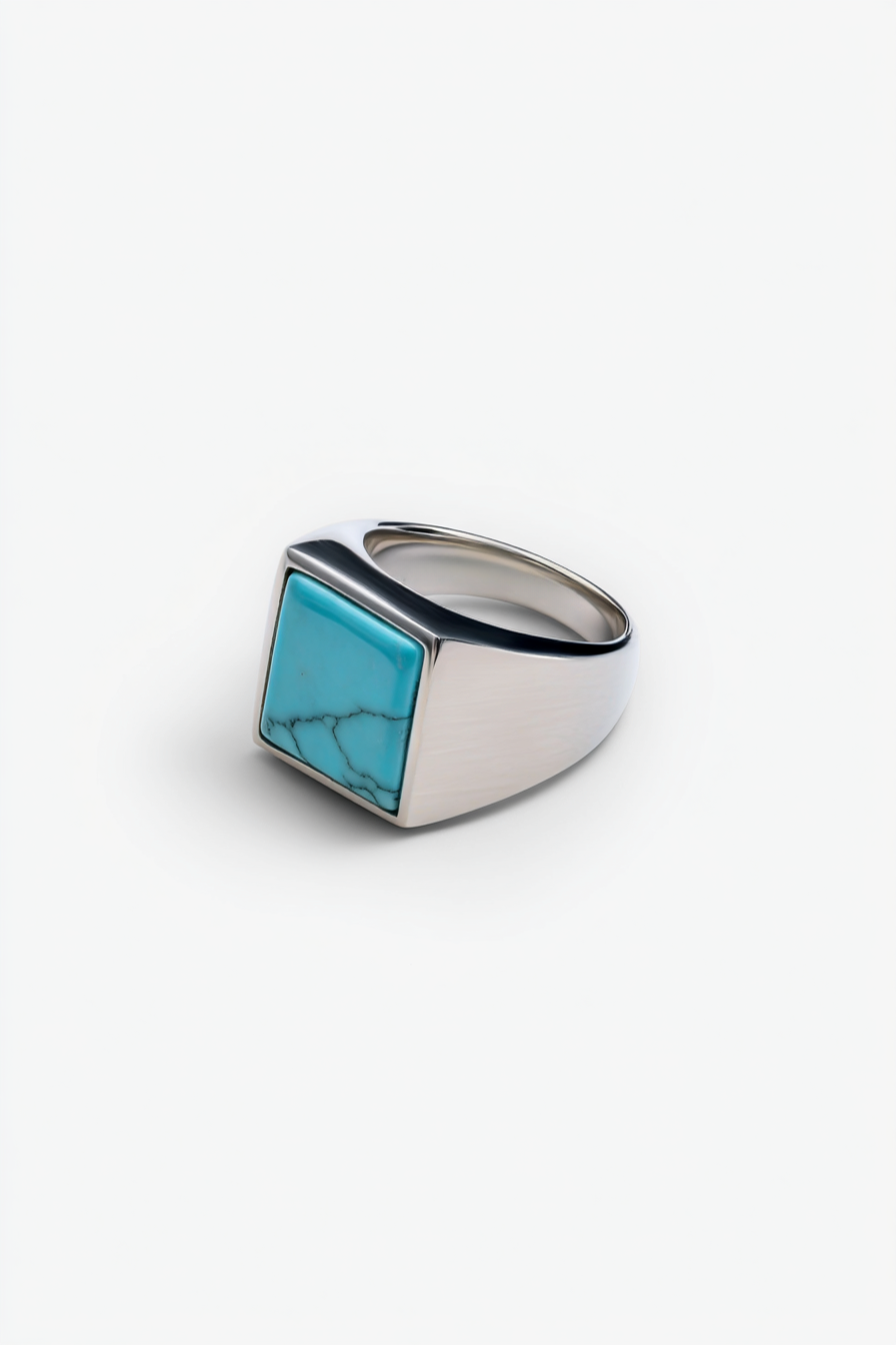 Bruce & Co Calanque – Men’s Blue Howlite Square Signet Ring, Stainless Steel