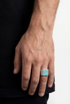 Bruce & Co Calanque – Men’s Blue Howlite Square Signet Ring, Stainless Steel