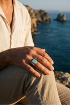Bruce & Co Calanque – Men’s Blue Howlite Square Signet Ring, Stainless Steel