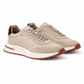 Bruce & Co Caldris beige panelled sneakers, main three-quarter view on pure white