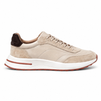 Bruce & Co Caldris beige panelled sneaker, side view on pure white