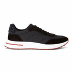 Bruce & Co Caldris black panelled sneakers on pure white, side view