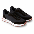 Bruce & Co Caldris black panelled sneakers on pure white, elevated view