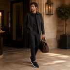 Bruce & Co Caldris black sneakers in a boutique hotel editorial