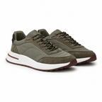 Caldris olive mixed-panel runner sneakers, pair on seamless white