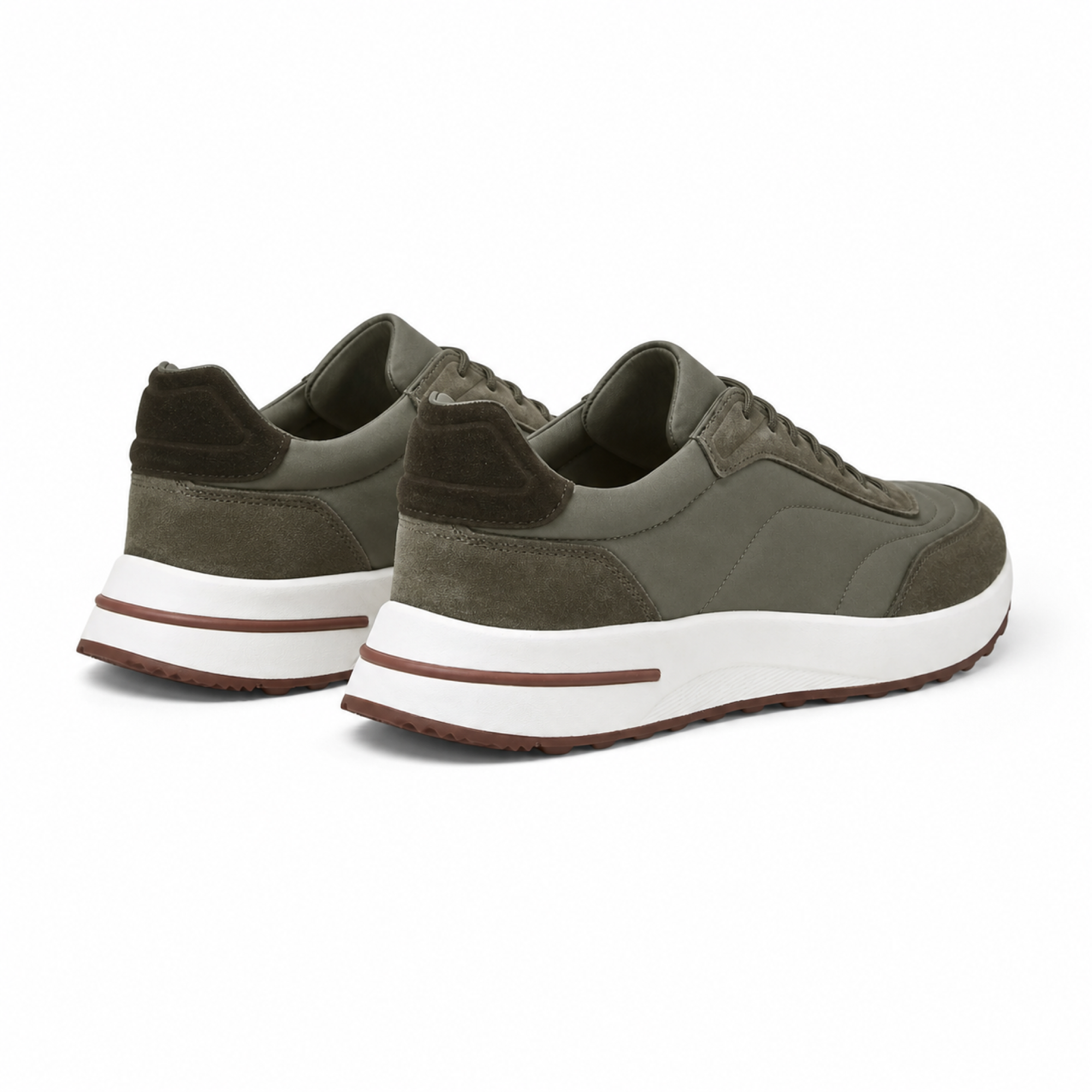 Caldris olive mixed-panel runner sneakers, rear three-quarter view