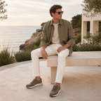 Caldris olive runner sneakers in a coastal smart-casual look