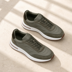 Caldris olive mixed-panel runner sneakers, editorial flat lay