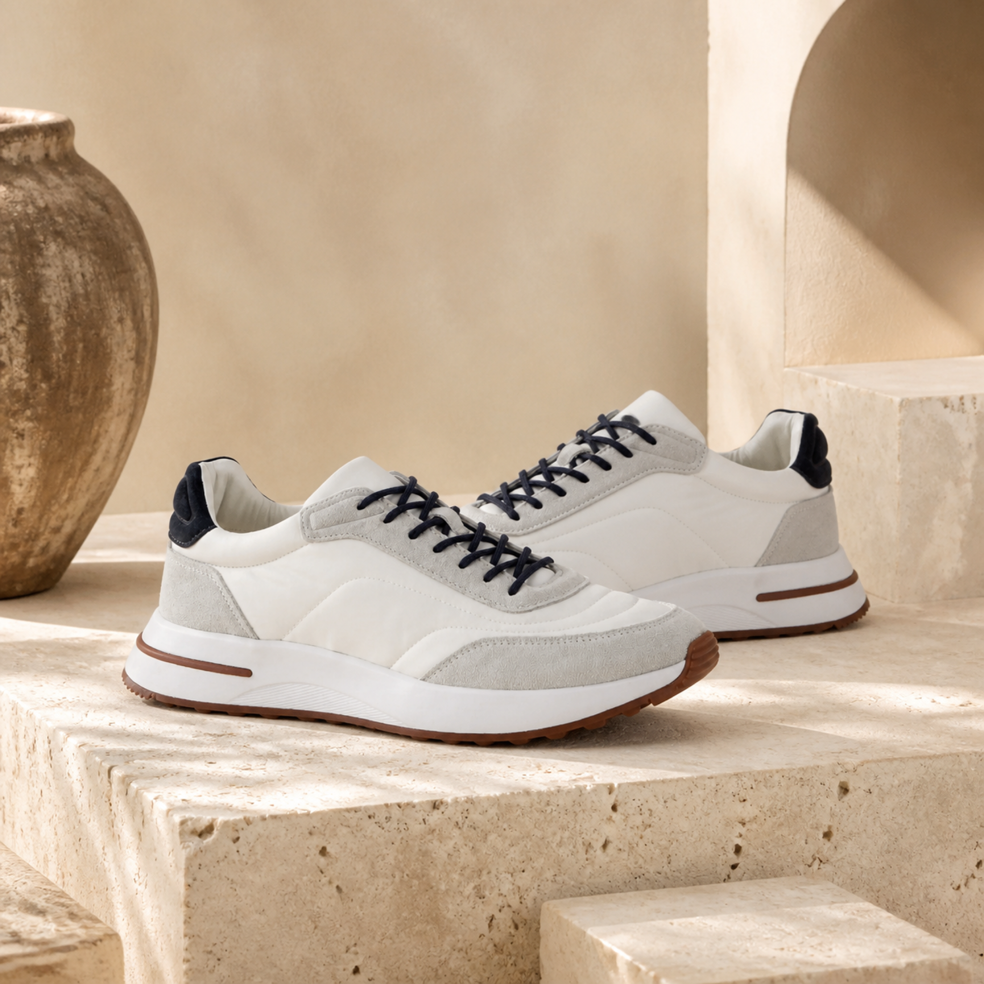 Caldris white sneakers travertine editorial