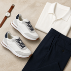 Caldris white sneakers outfit flat lay