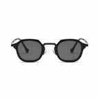 CAPRI polarized round browline sunglasses, black frame with black lens, front view on pure white