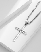 Bruce & Co Slender Christian Cross Pendant Necklace, Silver-Plated