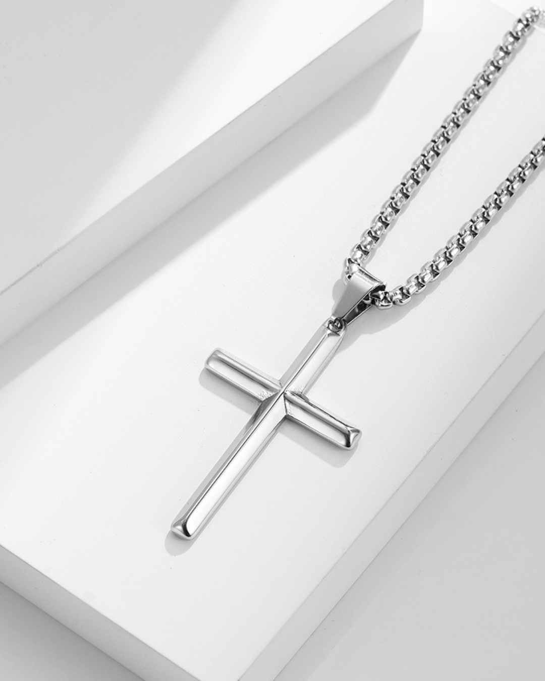 Bruce & Co Slender Christian Cross Pendant Necklace, Silver-Plated