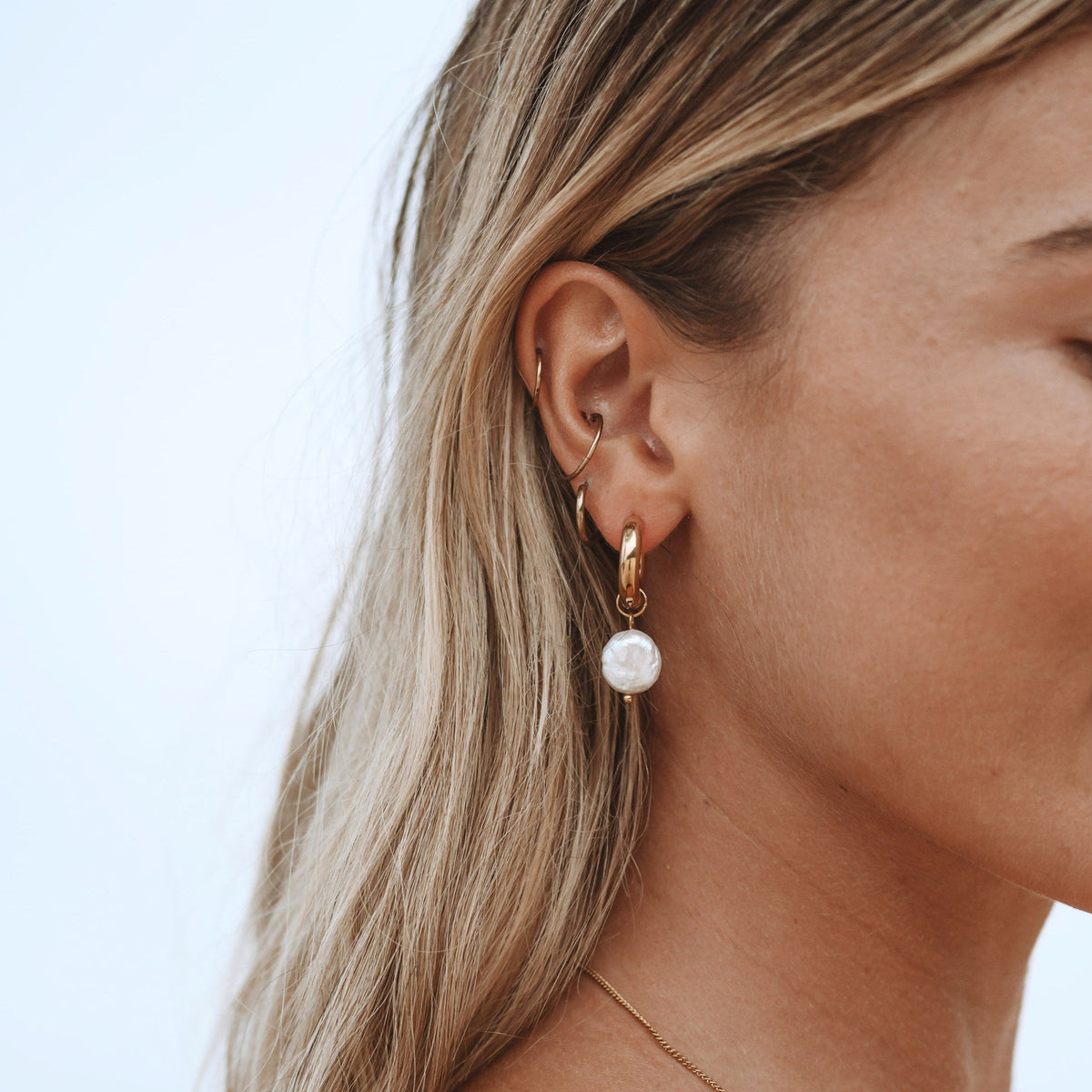 Bruce & Co Chunky Freshwater Pearl Hoop Earrings, 18 mm