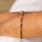 Bruce & Co Green Bezel-Set Tennis Bracelet, Adjustable Steel Chain