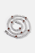 Bruce & Co Burgundy Red Clover Tennis Necklace, Silver-Plated