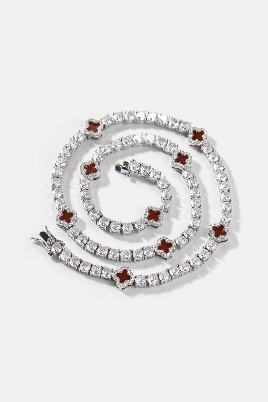 Bruce & Co Burgundy Red Clover Tennis Necklace, Silver-Plated